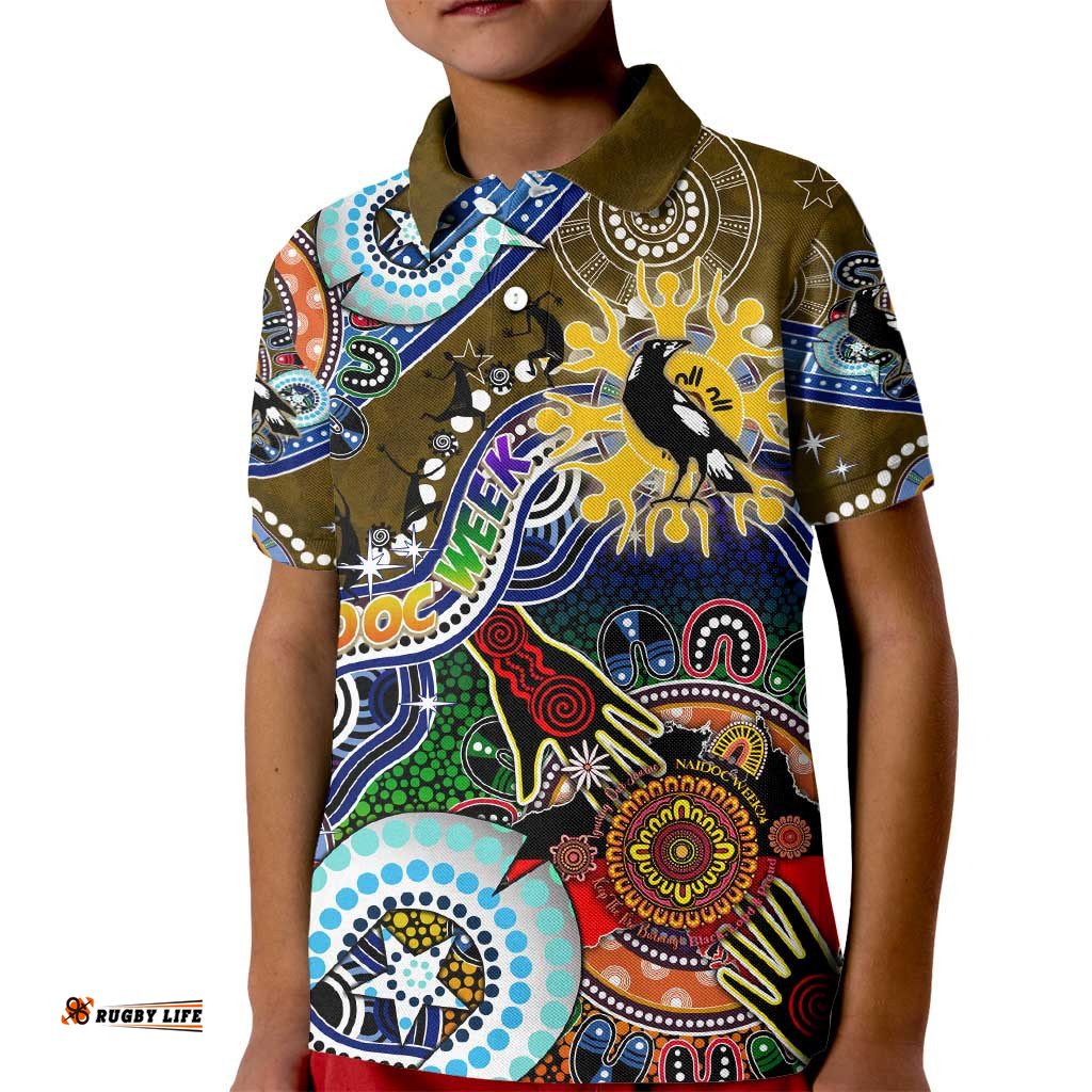 Custom NAIDOC Week 2024 Collingwood Magpies Kid Polo Shirt Australia Aboriginal Dot Painting