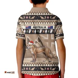 Aussie Tasmanian Tiger Kid Polo Shirt Merry Christmas