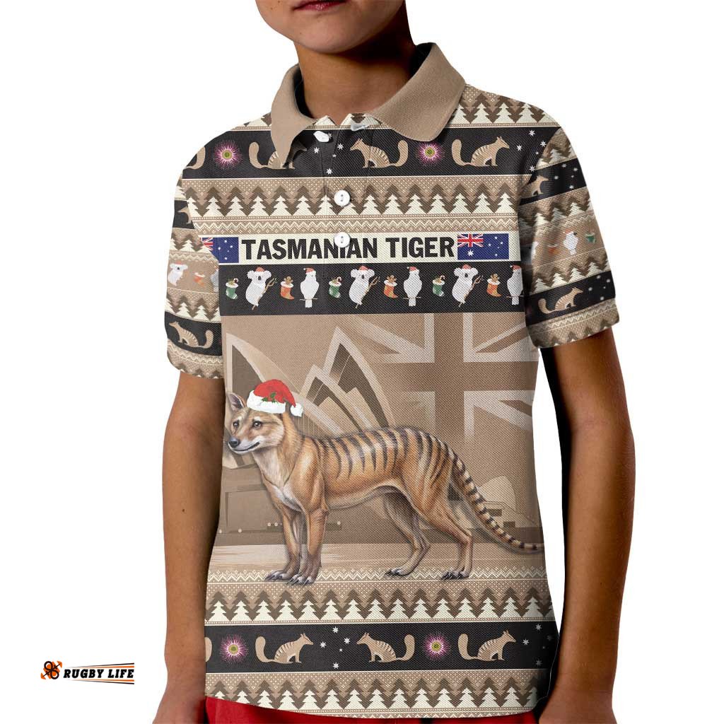 Aussie Tasmanian Tiger Kid Polo Shirt Merry Christmas