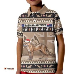 Aussie Tasmanian Tiger Kid Polo Shirt Merry Christmas