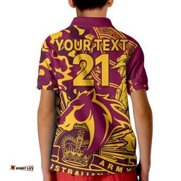 Custom Text And Number NRL ANZACBroncos Kid Polo Shirt Camouflage