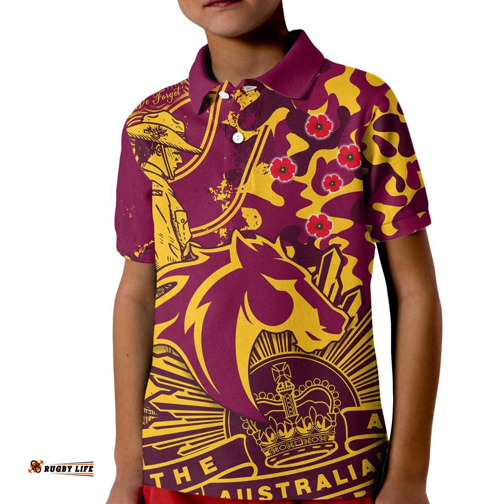 Custom Text And Number NRL ANZACBroncos Kid Polo Shirt Camouflage