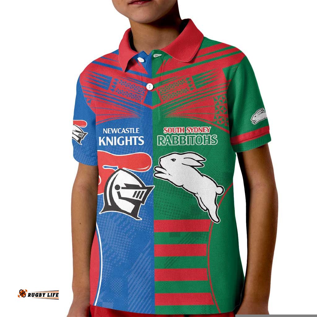 Custom Knights and Rabbitohs Rugby Kid Polo Shirt Sporty Style