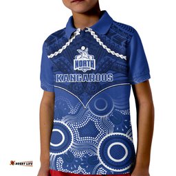 Personalised North Melbourne Football Kid Polo Shirt Kangaroos Aboriginal Mix Polynesian Pattern