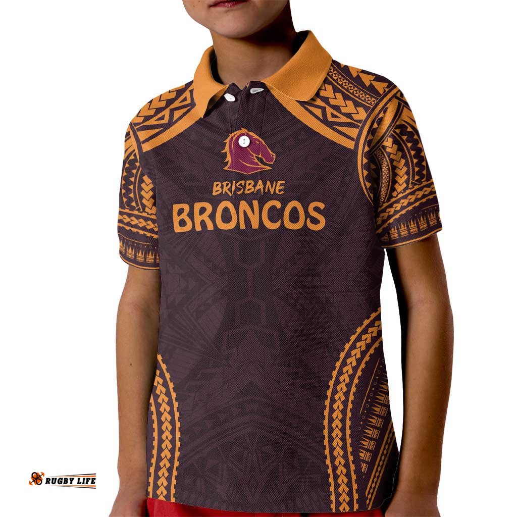 Custom Broncos Rugby Kid Polo Shirt With Polynesian Style