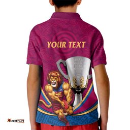 Personalised AFL Brisbane Lions Kid Polo Shirt 2024 We Are The Champions - Trophy Style