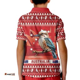 Aussie Kookaburra Kid Polo Shirt Merry Christmas Red Style