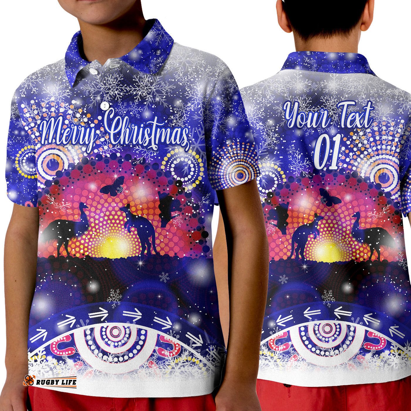 Custom Personalised Australian Indigenous Flag Christmas Polo Shirt KID Original Style - Blue