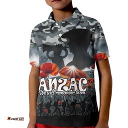 Custom Personalised Anzac Day Kid Polo Shirt Soldier Poppy Vibe