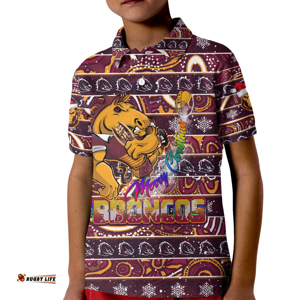 Brisbane Broncos Christmas Kid Polo Shirt Rugby Australia Mascot