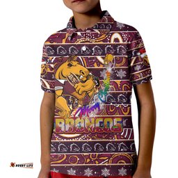 Brisbane Broncos Christmas Kid Polo Shirt Rugby Australia Mascot