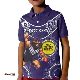Custom AFL Dockers NAIDOC Week Kid Polo Shirt Keep The Fire Burning Indigenous Art