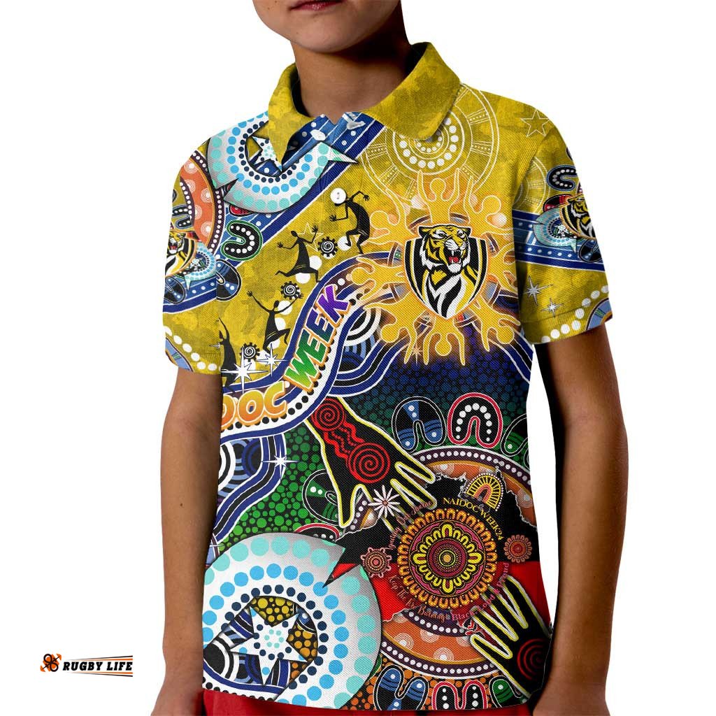 Custom NAIDOC Week 2024 Richmond Tiger Kid Polo Shirt Australia Aboriginal Dot Painting