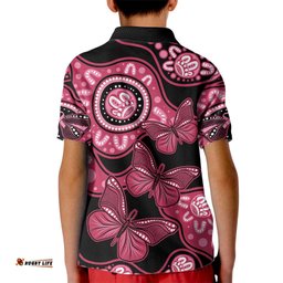 Australia Indigenous Kid Polo Shirt Breast Cancer Black Aboriginal Butterfly