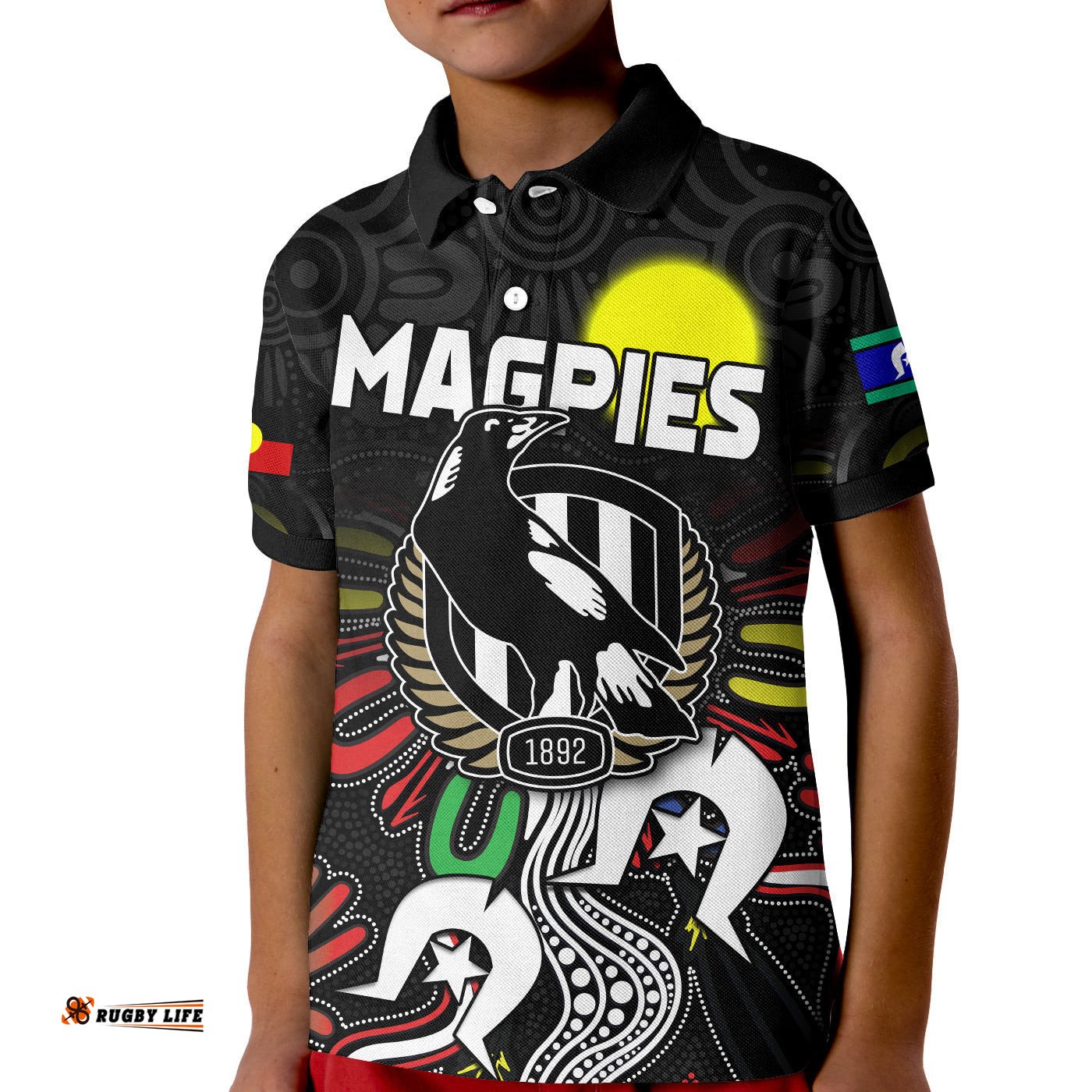 Magpies NAIDOC Week Polo Shirt KID Collingwood Football Aboriginal
