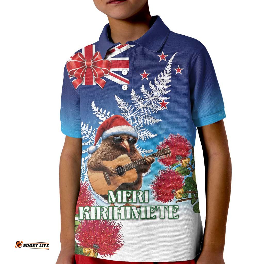 New Zealand Kiwi Christmas Kid Polo Shirt Xmas Vibe