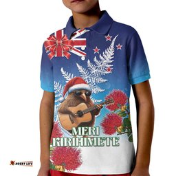 New Zealand Kiwi Christmas Kid Polo Shirt Xmas Vibe