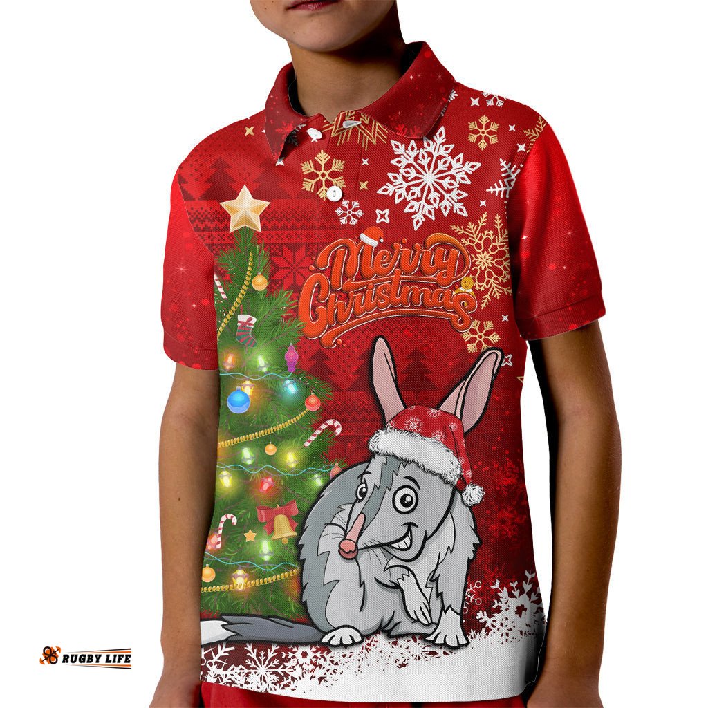 Australia Christmas Kid Polo Shirt Aussie Bilby Santa Merry Xmas