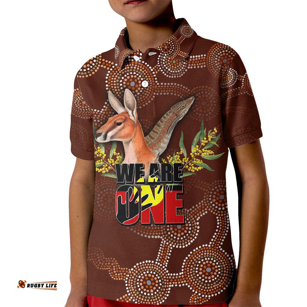 We Are One Koori and Australia Kid Polo Shirt Aboriginal Pattern