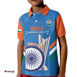 Custom India Cricket Kid Polo Shirt 2nd Champions World Cup Men In Blue