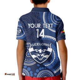 Custom AFL Geelong NAIDOC Week Kid Polo Shirt Keep The Fire Burning Indigenous Art