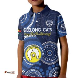 Custom AFL Geelong NAIDOC Week Kid Polo Shirt Keep The Fire Burning Indigenous Art