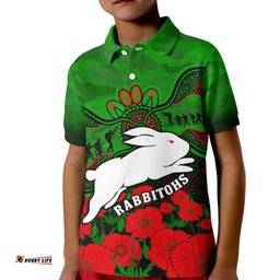 Rabbitohs Rugby ANZAC Polo Shirt KID South Sydney Camouflage Poppy Aboriginal