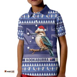 Aussie Kookaburra Kid Polo Shirt Merry Christmas Blue Style