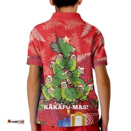 Kakapo New Zealand Christmas Kid Polo Shirt Meri Kirihimete Pohutukawa - Red Color