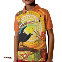Australia Superb Lyrebird Kid Polo Shirt Aboriginal Art