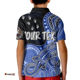 Personalised NAIDOC WeekAFL Kangaroos Kid Polo Shirt Aboriginal Dot Art Lizard Mix Boomerang