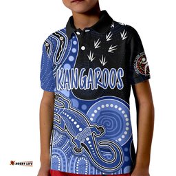 Personalised NAIDOC WeekAFL Kangaroos Kid Polo Shirt Aboriginal Dot Art Lizard Mix Boomerang