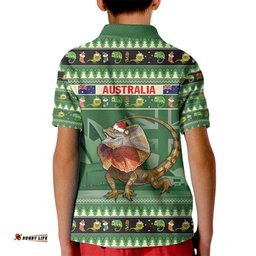 Aussie Frilled Lizard Kid Polo Shirt Merry Christmas