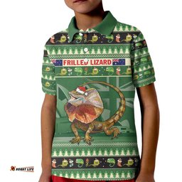 Aussie Frilled Lizard Kid Polo Shirt Merry Christmas