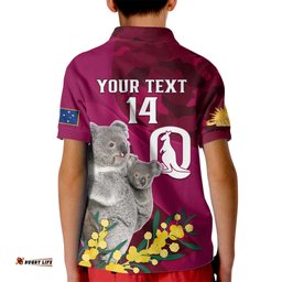 Custom QLD Maroons ANZAC Day Kid Polo Shirt Australian Koala Mix Camouflage