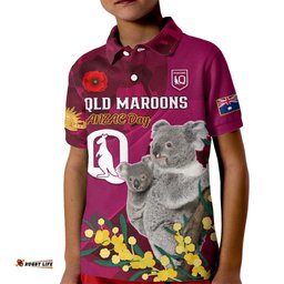 Custom QLD Maroons ANZAC Day Kid Polo Shirt Australian Koala Mix Camouflage