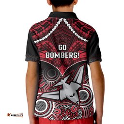 Essendon Football Kid Polo Shirt Bombers Aboriginal Mix Polynesian Pattern