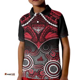 Essendon Football Kid Polo Shirt Bombers Aboriginal Mix Polynesian Pattern