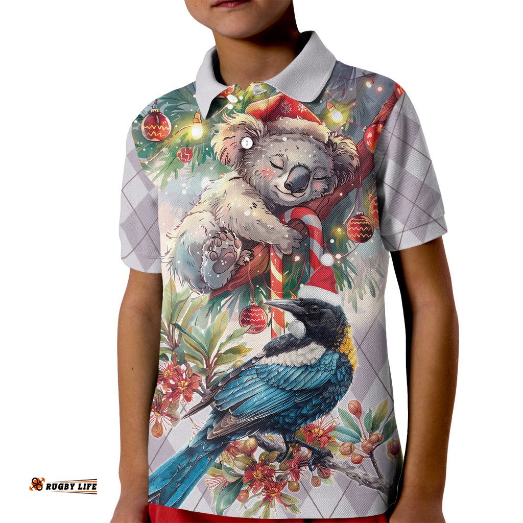 Koala and Tui Bird Christmas in July Kid Polo Shirt