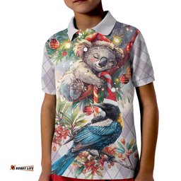 Koala and Tui Bird Christmas in July Kid Polo Shirt