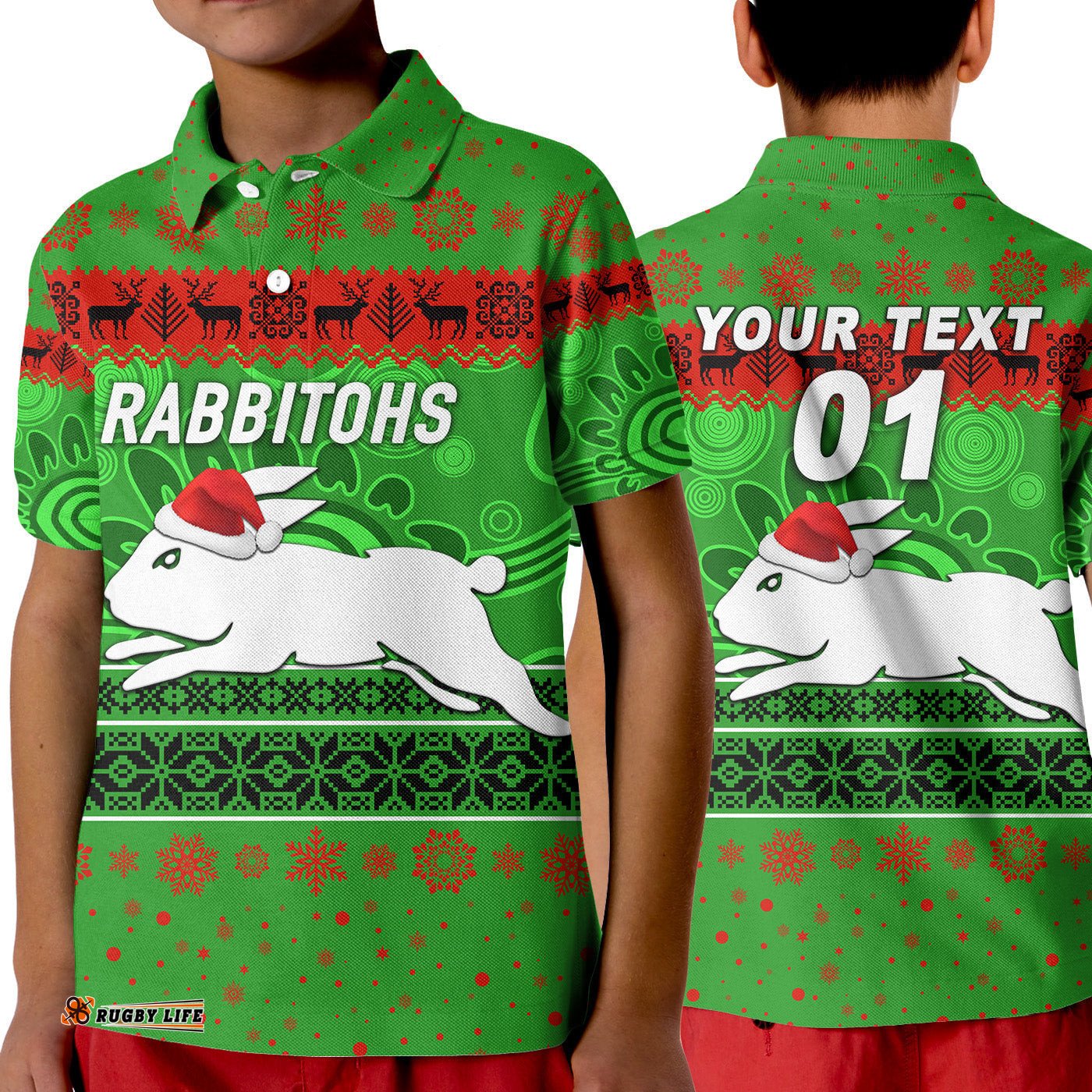 Custom Personalised South Sydney Rabbitohs Polo Shirt Christmas Simple Style - Green