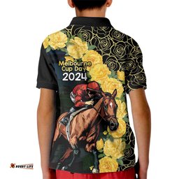 Melbourne Horse Racing Kid Polo Shirt Yellow Roses - Ready Set Gallop!