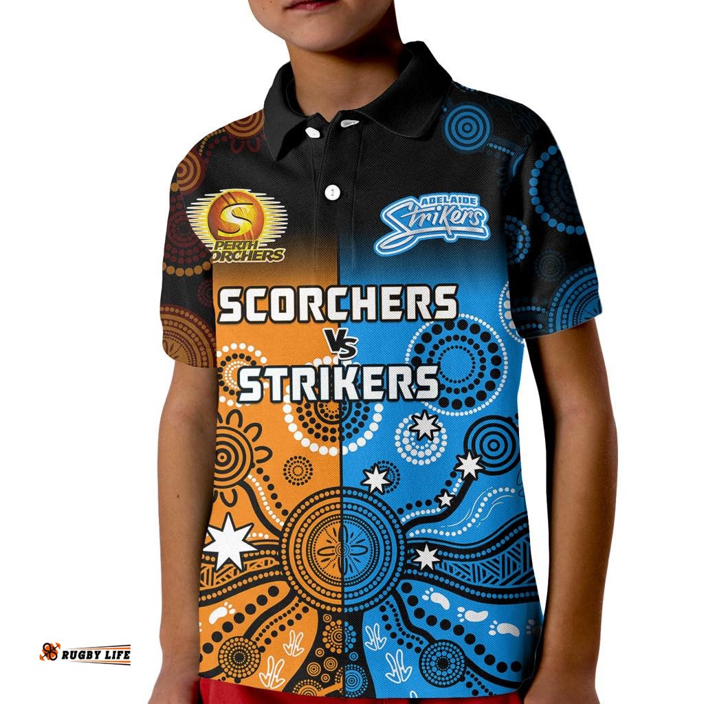 Perth Scorchers and Adelaide Strikers Cricket Kid Polo Shirt Aboriginal Art