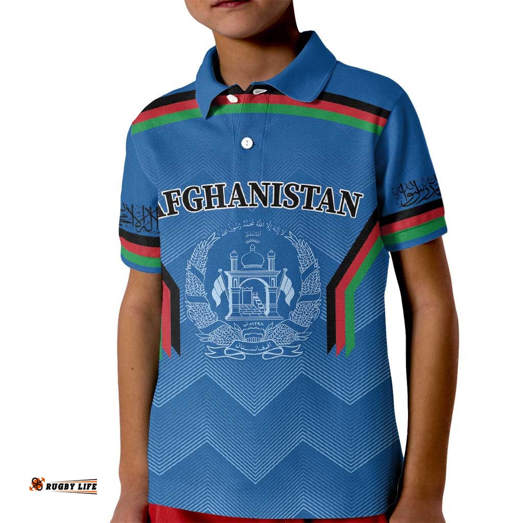 Custom Afghanistan Cricket Kid Polo Shirt Afghan Coat Of Arm with Special Flag