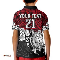 Custom Knights Rugby Kid Polo Shirt Novocastrians Hibiscus and Turtle With Polynesian Pattern