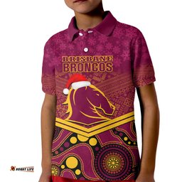 Custom Brisbane Broncos Rugby Christmas Kid Polo Shirt Merry XmasMix Aboriginal Art