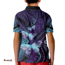 You Matter Suicide Prevention Awareness Kid Polo Shirt Butterfly Aboriginal Mix Polynesian Pattern