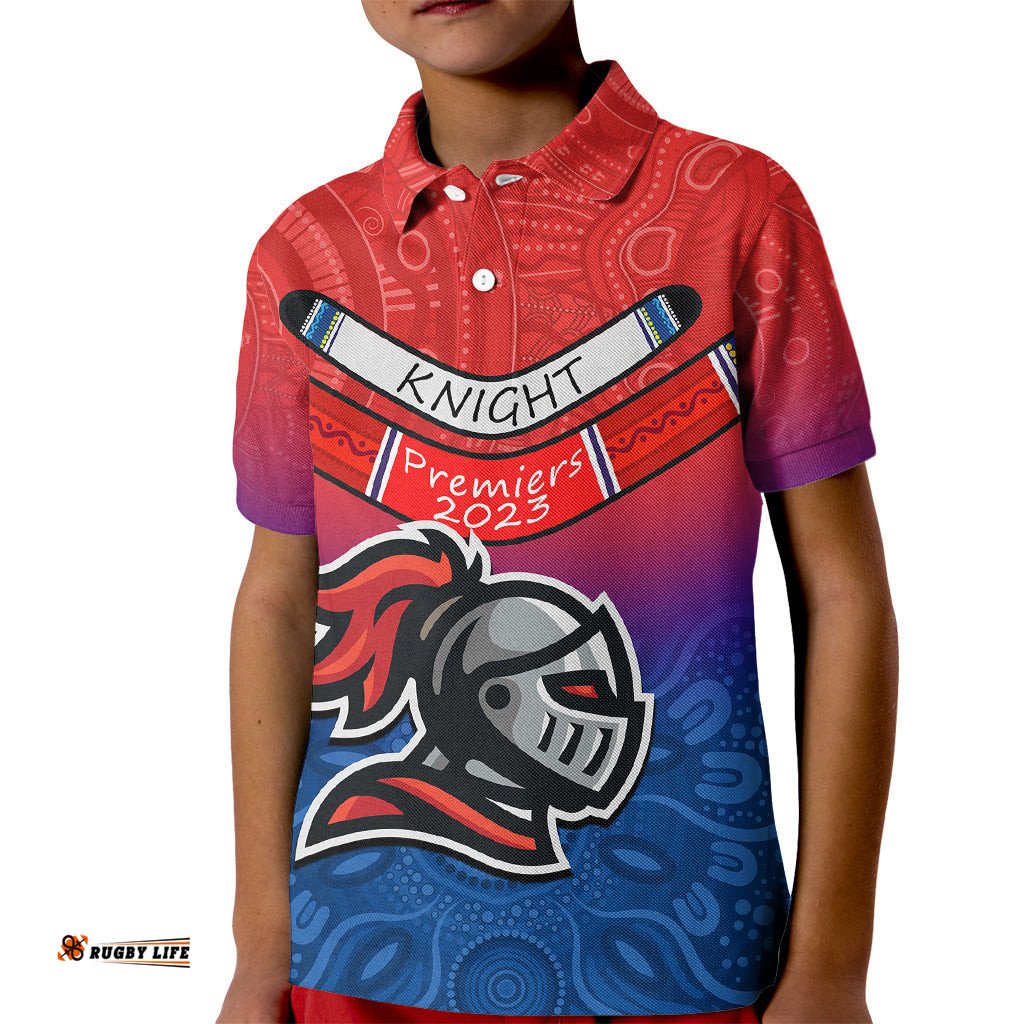 Custom Knights PermierKid Polo Shirt NRL Mascot with Aboriginal
