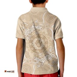 Beige Australia Lizard With Aboriginal Art Kid Polo Shirt