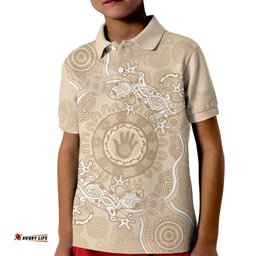 Beige Australia Lizard With Aboriginal Art Kid Polo Shirt